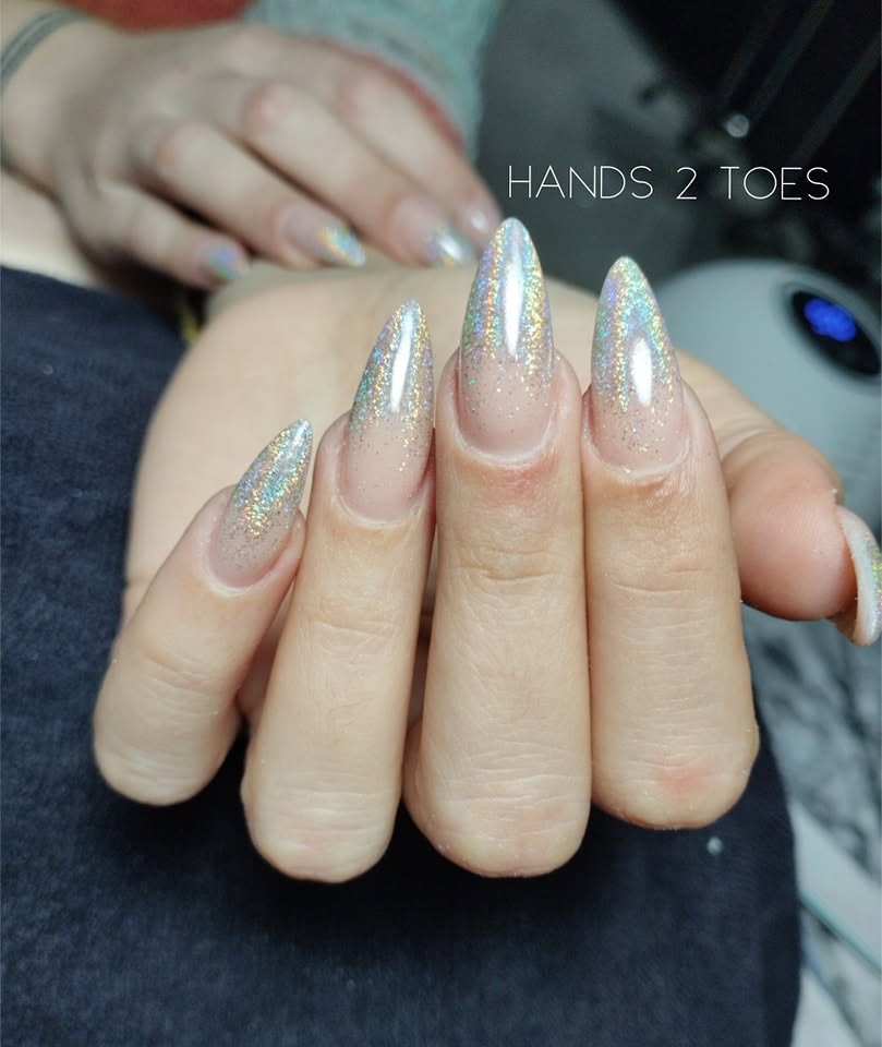 Holographic glitter ombré almond nails